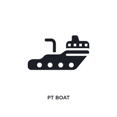 black pt boat isolated vector icon. simple element illustration from transportation concept vector icons. pt boat editable logo symbol design on white background. can be use for web and mobile