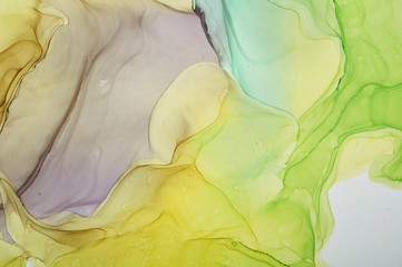  Abstract colorful background, wallpaper. Mixing acrylic paints. Modern art. Marble texture. Alcohol ink colors  translucent
