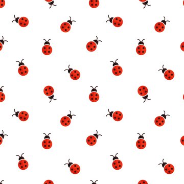 Funny ladybugs seamless pattern. Template for fashion prints, wrapping paper, background, fabric, surface design. Vector decorative illustration of ladybug in modern style