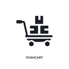 black pushcart isolated vector icon. simple element illustration from industry concept vector icons. pushcart editable logo symbol design on white background. can be use for web and mobile