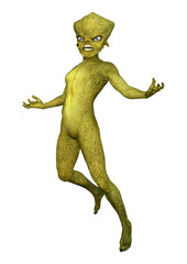 3D Rendering Green Alien on White