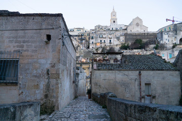 Panoramic view of the Sassi of Matera, the underground city, the ancient town, Basilicata, southern Italy.