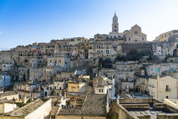 Fototapeta na wymiar Panoramic view of the Sassi of Matera, the underground city, the ancient town, Basilicata, southern Italy.