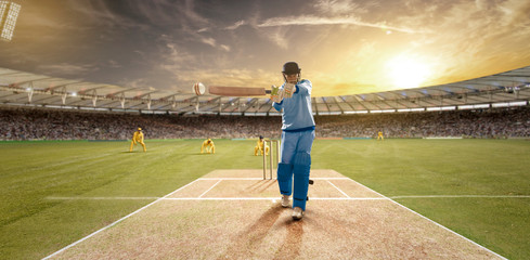 Young sportsman hitting the ball while batting in the cricket field