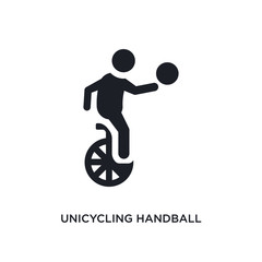 black unicycling handball isolated vector icon. simple element illustration from sport concept vector icons. unicycling handball editable logo symbol design on white background. can be use for web