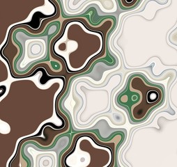 Green white brown shapes, abstract fluid background