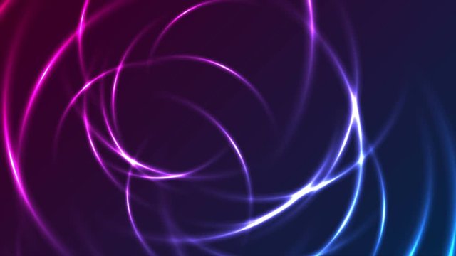 Blue and purple glowing neon circles abstract motion design. Seamless loop. Video animation Ultra HD 4K 3840x2160