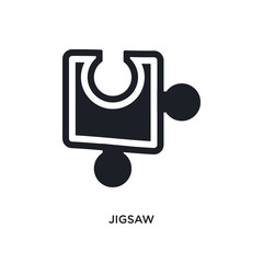 black jigsaw isolated vector icon. simple element illustration from startup concept vector icons. jigsaw editable logo symbol design on white background. can be use for web and mobile