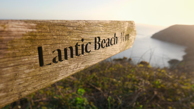 Lantic Bay & Beach Signposts, Cornwall, England