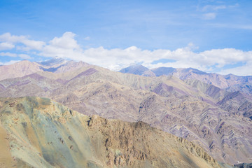 Fototapeta na wymiar The landscape view of Leh geography. Mountain, Road, Sky and Snow. Leh, Ladakh, India.