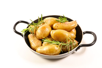 roasted potato with rosemary isolated on white background