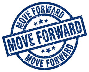 move forward blue round grunge stamp
