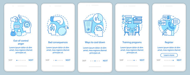 Anger management onboarding mobile app page screen vector template