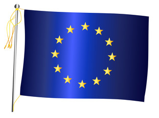 EU Waving Flag And Flagpole