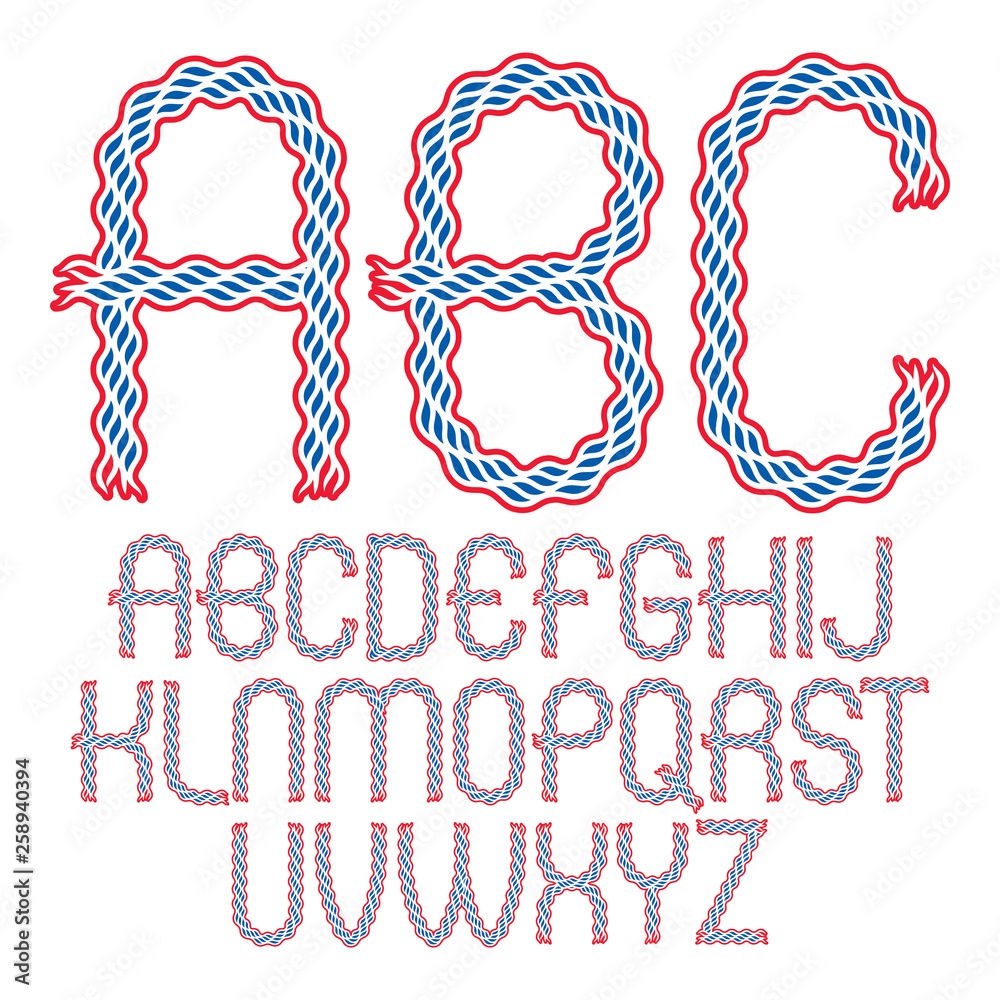 Aufkleber set of vector rounded upper case alphabet letters isolated created using elegant flowing lines.