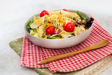 Dutch Mimolette egg pasta salad