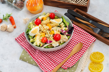 Dutch Mimolette egg pasta salad