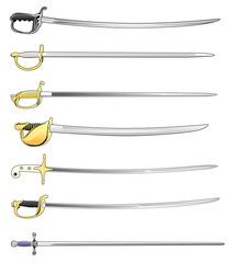 Military Sword Cutlass and Saber Set Isolated Vector Illustration
