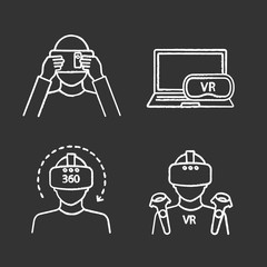 Virtual reality chalk icons set