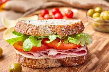 Sandwich with Bread, Ham, Tomato and Lettuce