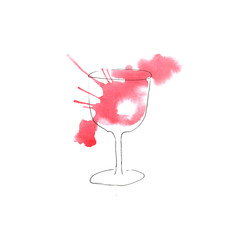 illustration of watercolor red wine in a glass
