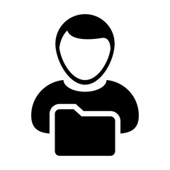 Office icon vector with male person profile avatar folder symbol for information data in flat color glyph pictogram illustration