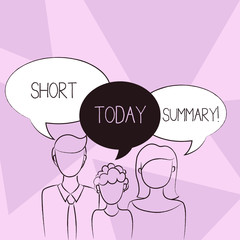 Conceptual hand writing showing Short Summary. Concept meaning Brief statement of main points clear Family of One Child Between Father and Mother Speech Bubble