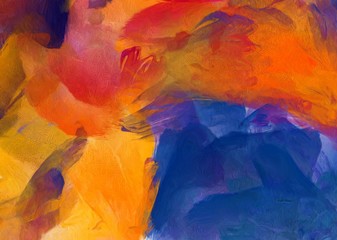 Modern impressionism style wall art decor print. Expressionism painting adapted for printing design pattern in hand made. Colorful multicolored background in warm and bright tone. Contrast artwork.