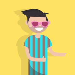 Young cool character with sunglasses showing thumb.Fresh colors.Modern lifrestyle.Flat cartoon design.