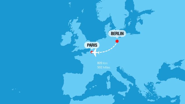 Berlin to Paris Flight Travel Route