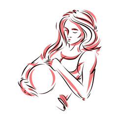 Pregnant female beautiful body outline, mother-to-be vector drawn illustration. Happiness and caring theme. Mothers day.