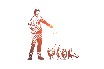 Farmer, chicken, egg, animal, hen concept. Hand drawn isolated vector.