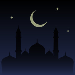 Illustration of a mosque and the moon.