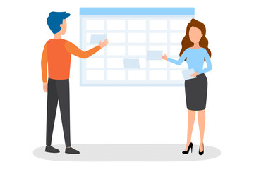 Obraz premium Two business person stand and talk. Businessman