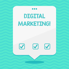 Text sign showing Digital Marketing. Business photo showcasing market products or services using technologies on Internet Blank Space White Speech Balloon Floating with Three Punched Holes on Top