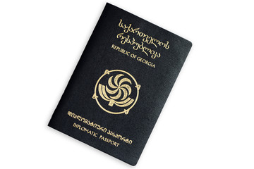 Black diplomatic passport of the Republic of Georgia isolated on white background