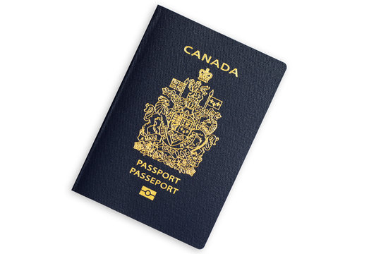 Blue biometric passport of Canada isolated on white background