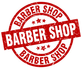 barber shop round red grunge stamp