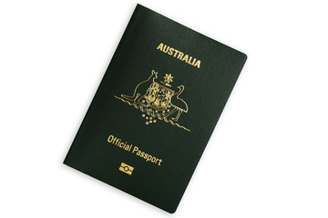 Australian green official biometric passport isolated on white background