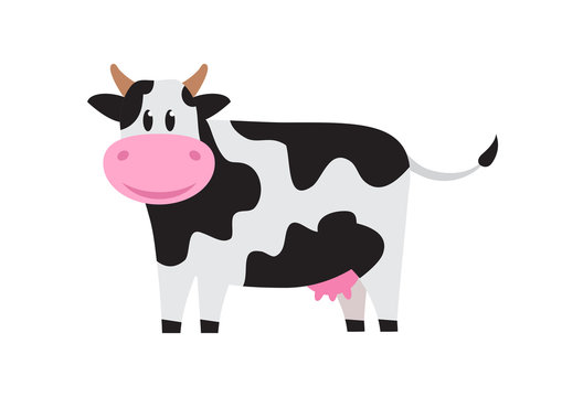 White cute cow with black spots. Vector illustration