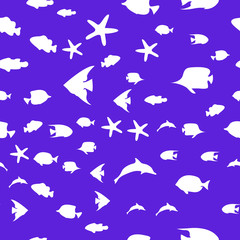 Underwater scene. Colorful fish groups in clean sea water. Seamless vector EPS 10 pattern