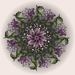 Beautiful flower. Circular ornament. Vector illustration.