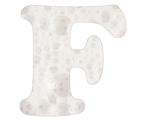 Letter F, soap foam background. Top view