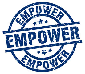 empower blue round grunge stamp