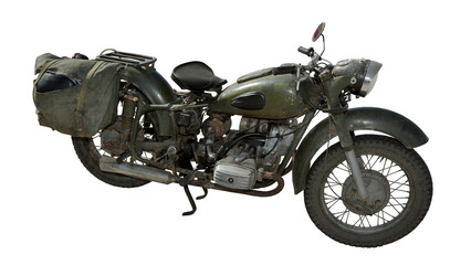 Old Soviet motorcycle, on an isolated white background since the Second World War