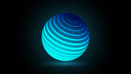 Blue neon luminescent 3D ball with a glow effect