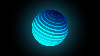 Blue neon luminescent 3D ball with a glow effect