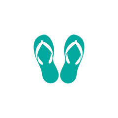 Blue slippers. Pair of flip flops, summer time vacation attribute, shoes.
