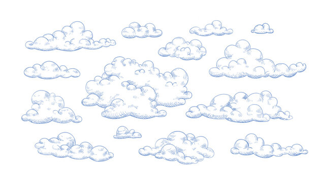 Bundle of fluffy clouds drawn with contour lines