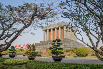 Ho Chi Minh, Vietnam - February 12, 2017: Ho Chi Minh Mausoleum on the Ba Dinh Square in Hanoi, Vietnam